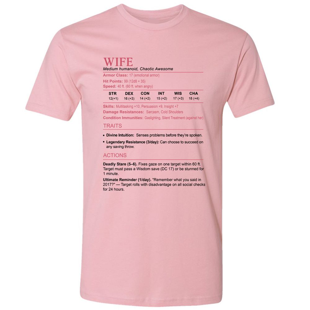 Wife Stats 2 Premium Unisex T-Shirt - Light Pink - 3