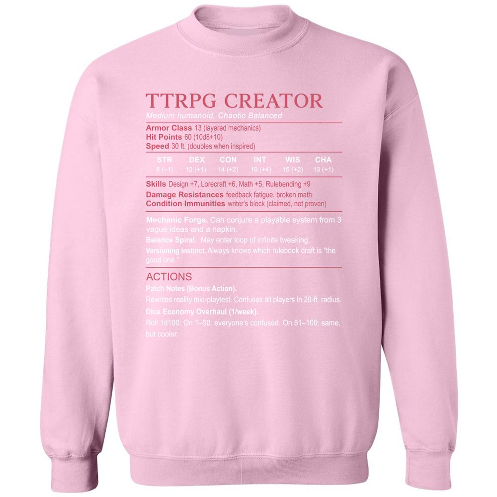 TTRPG Creator Stats Classic Unisex Sweatshirt - Light Pink - 3