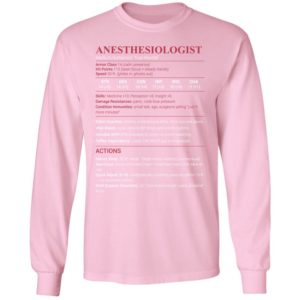 Anesthesiologist Stats Long Sleeve T-Shirt - Light Pink - 3
