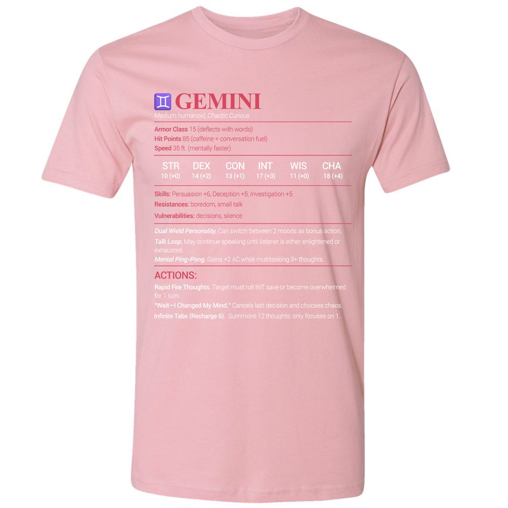 Gemini Stats Premium Unisex T-Shirt - Light Pink - 3