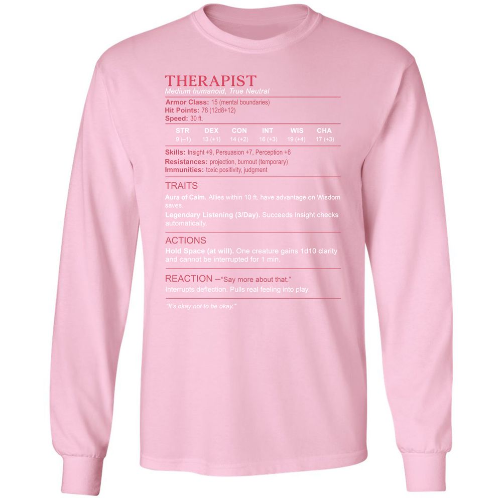 Therapist Stats Long Sleeve T-Shirt - Light Pink - 3