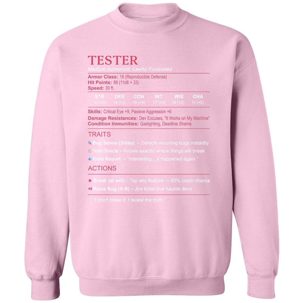 Tester Stats Classic Unisex Sweatshirt - Light Pink - 3