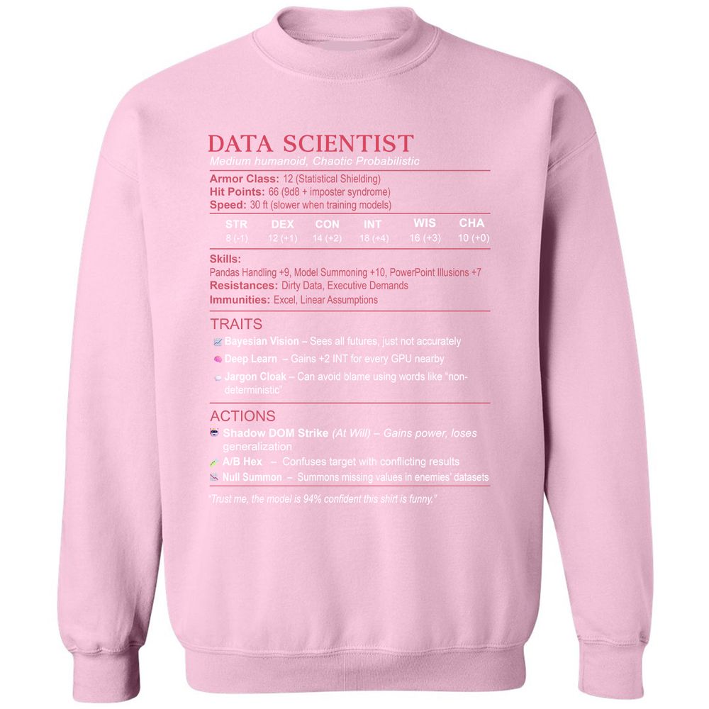 Data Scientist Stats Classic Unisex Sweatshirt - Light Pink - 3