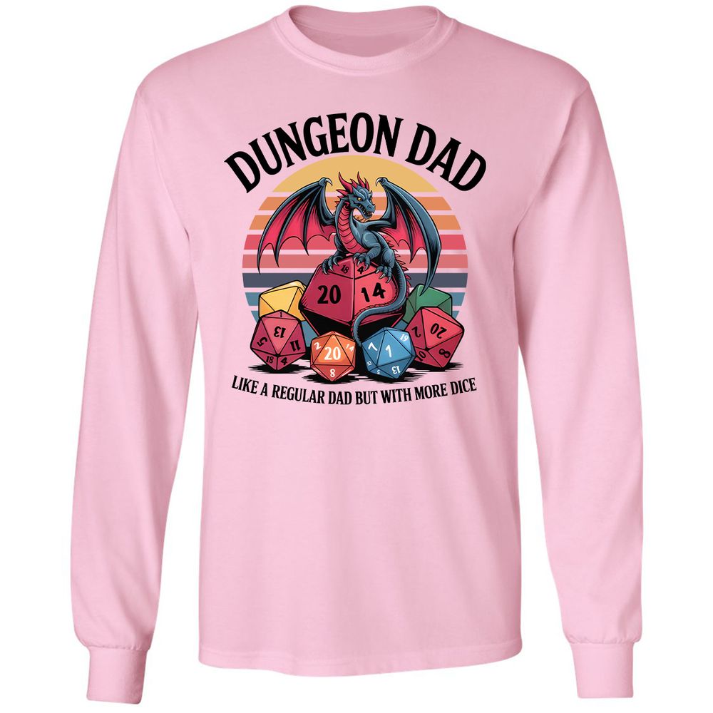 Dungeon Dad With More Dice Long Sleeve T-Shirt - Light Pink - 3
