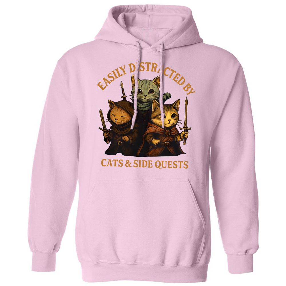 Easily Distracted By Cats & Side Quests Classic Unisex Hoodie - Light Pink - 3