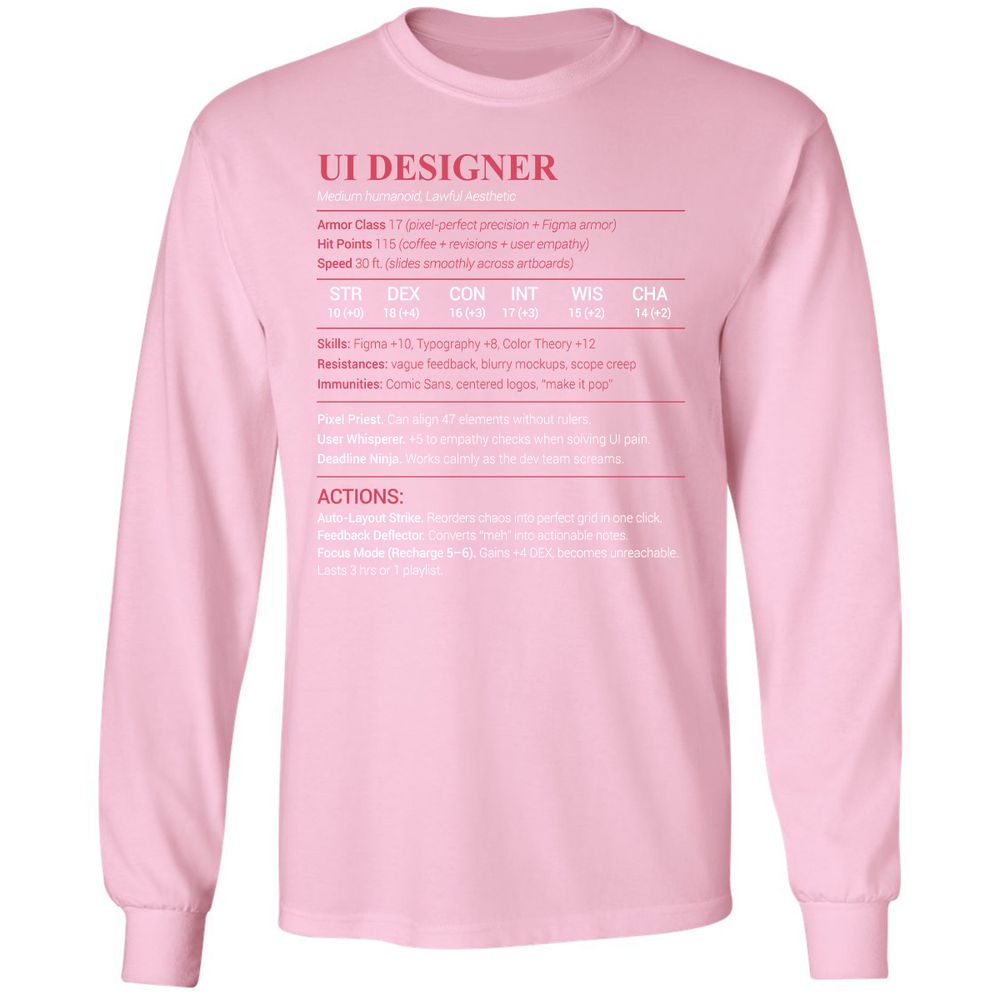 UI Designer Long Sleeve T-Shirt - Light Pink - 3