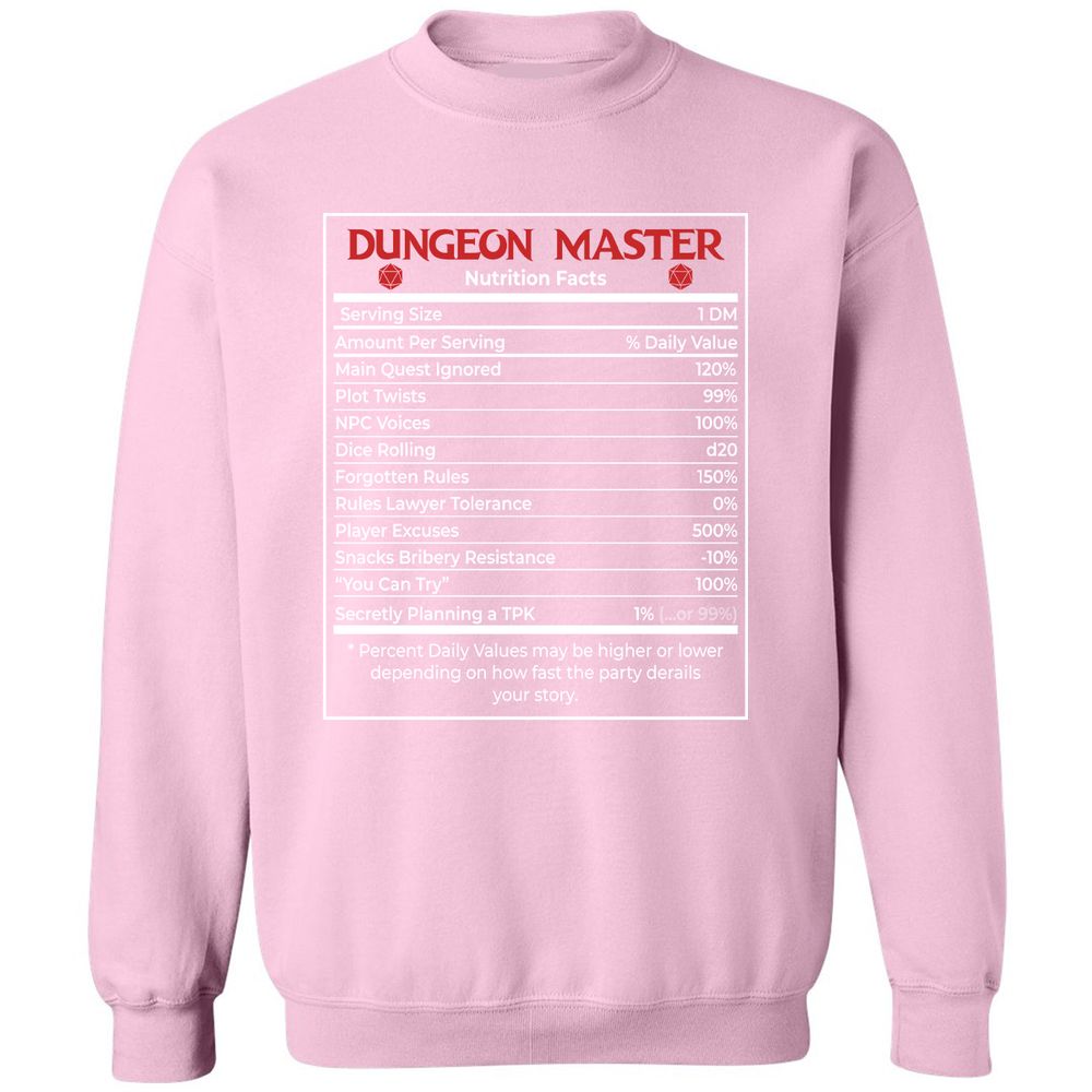 Dungeon Master Nutrition Facts Classic Unisex Sweatshirt - Light Pink - 3