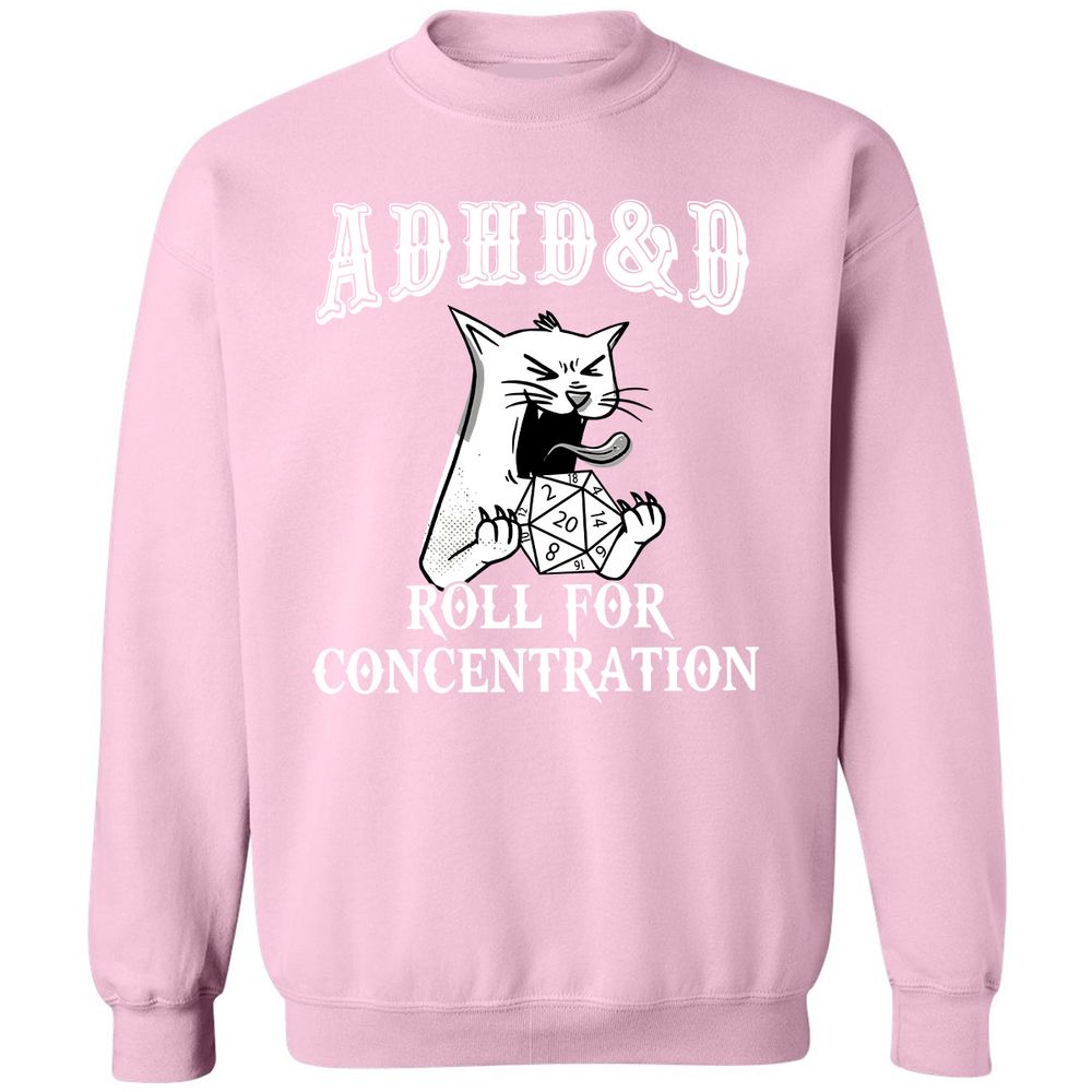 Cat ADHD&D Roll For Concentration Classic Unisex Sweatshirt - Light Pink - 3