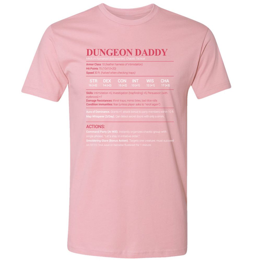 Dungeon Daddy Stats Premium Unisex T-Shirt - Light Pink - 3