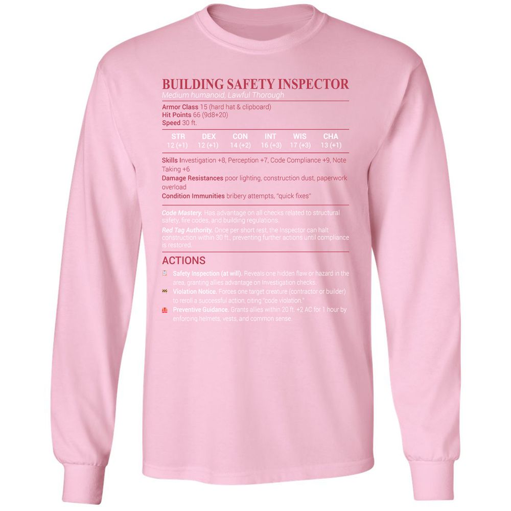 Building Safety Inspector Long Sleeve T-Shirt - Light Pink - 3