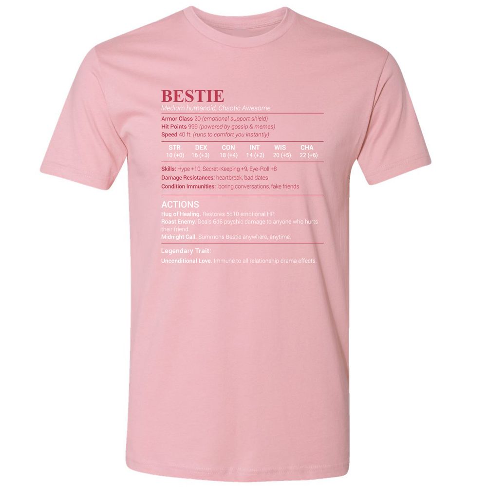 Bestie Stats Premium Unisex T-Shirt - Light Pink - 3