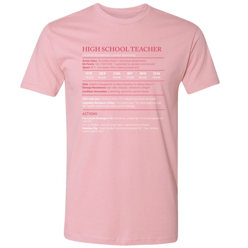 High School Teacher Stats Premium Unisex T-Shirt - Light Pink - 3