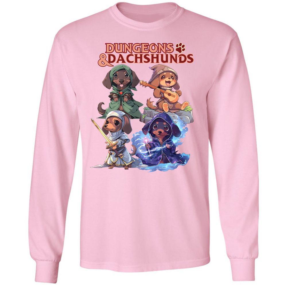 Dungeons & Dachshunds Long Sleeve T-Shirt - Light Pink - 3