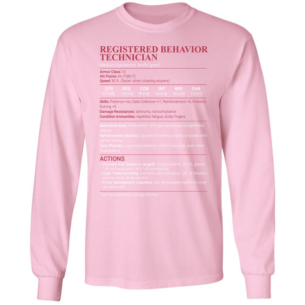 Registered Behavior Technician RBT Long Sleeve T-Shirt - Light Pink - 3