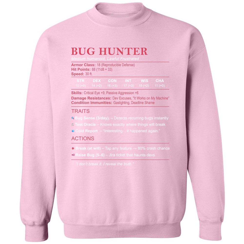 Tester Stats (Bug Hunter) Classic Unisex Sweatshirt - Light Pink - 3