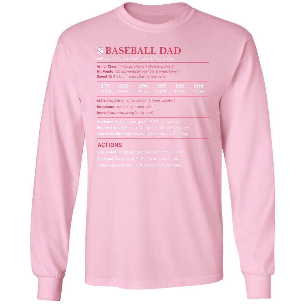 Baseball Dad Long Sleeve T-Shirt - Light Pink - 3