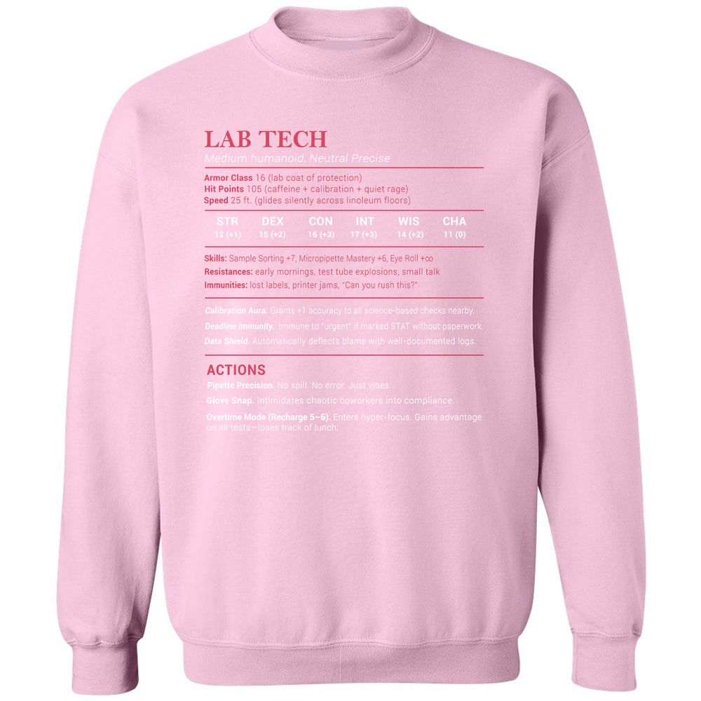 Lab Tech Stats Classic Unisex Sweatshirt - Light Pink - 3
