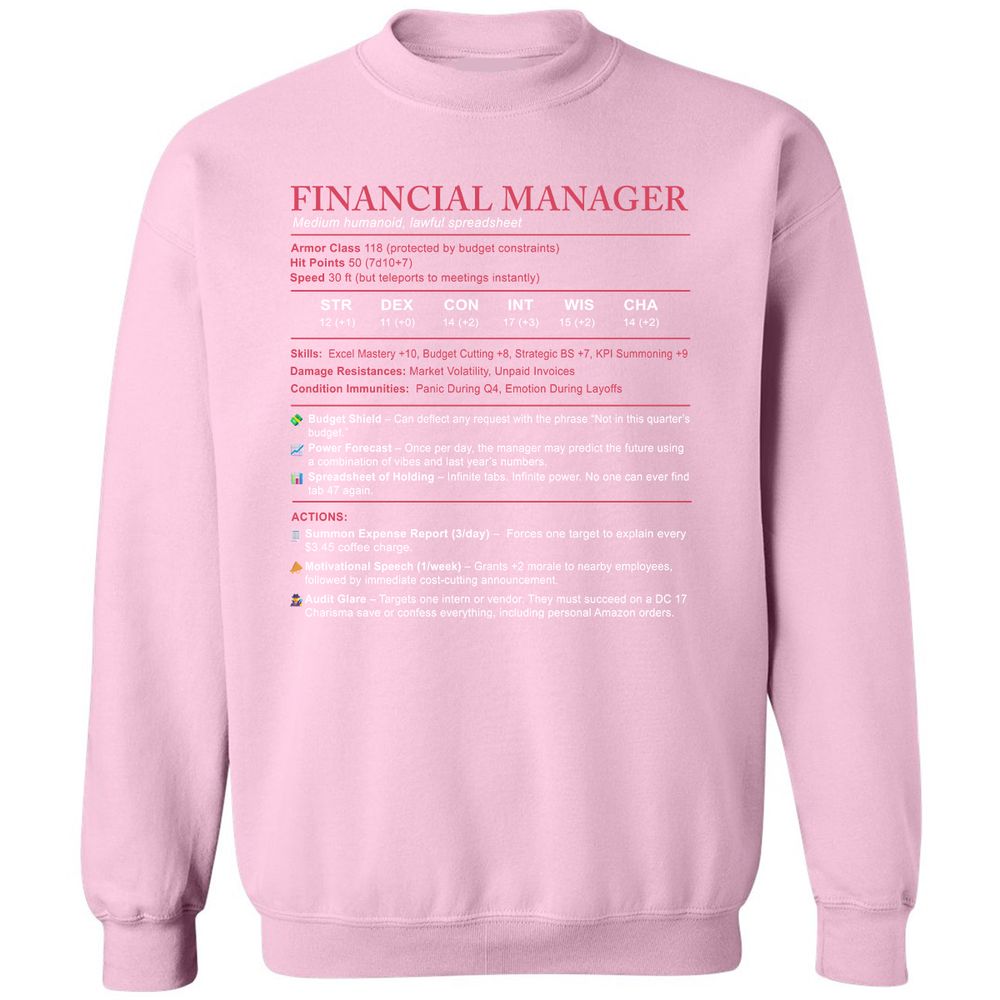 Financial Manager Stats Classic Unisex Sweatshirt - Light Pink - 3