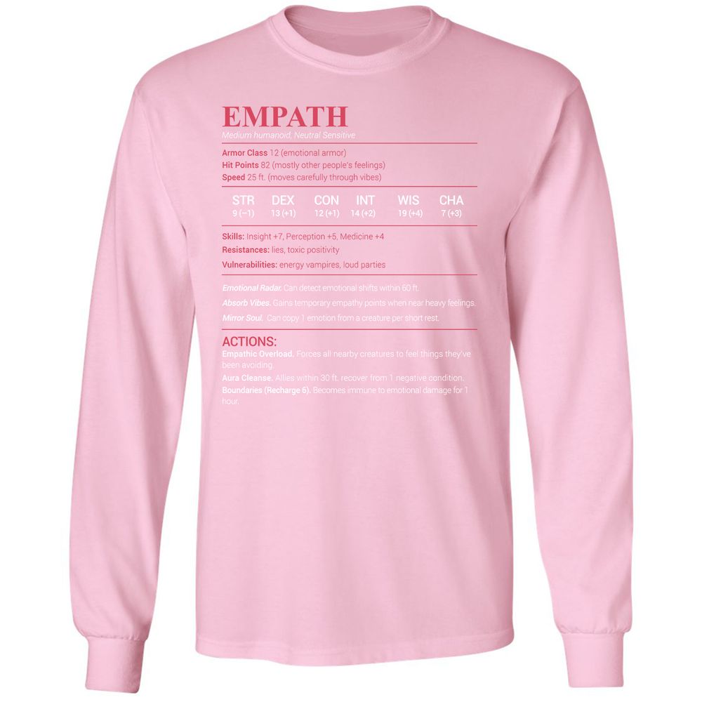 Empath Stats Long Sleeve T-Shirt - Light Pink - 3