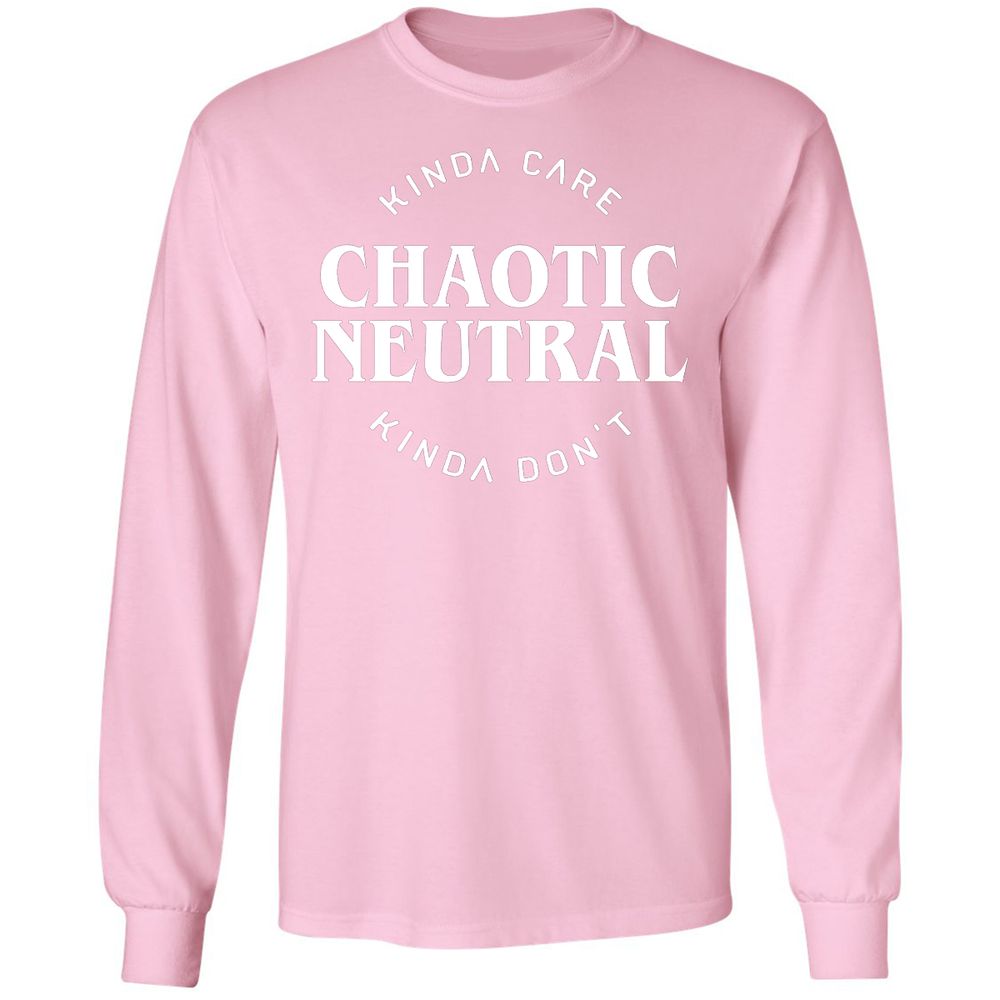 Chaotic Neutral Alignment Kinda Care Kinda Don't Long Sleeve T-Shirt - Light Pink - 3