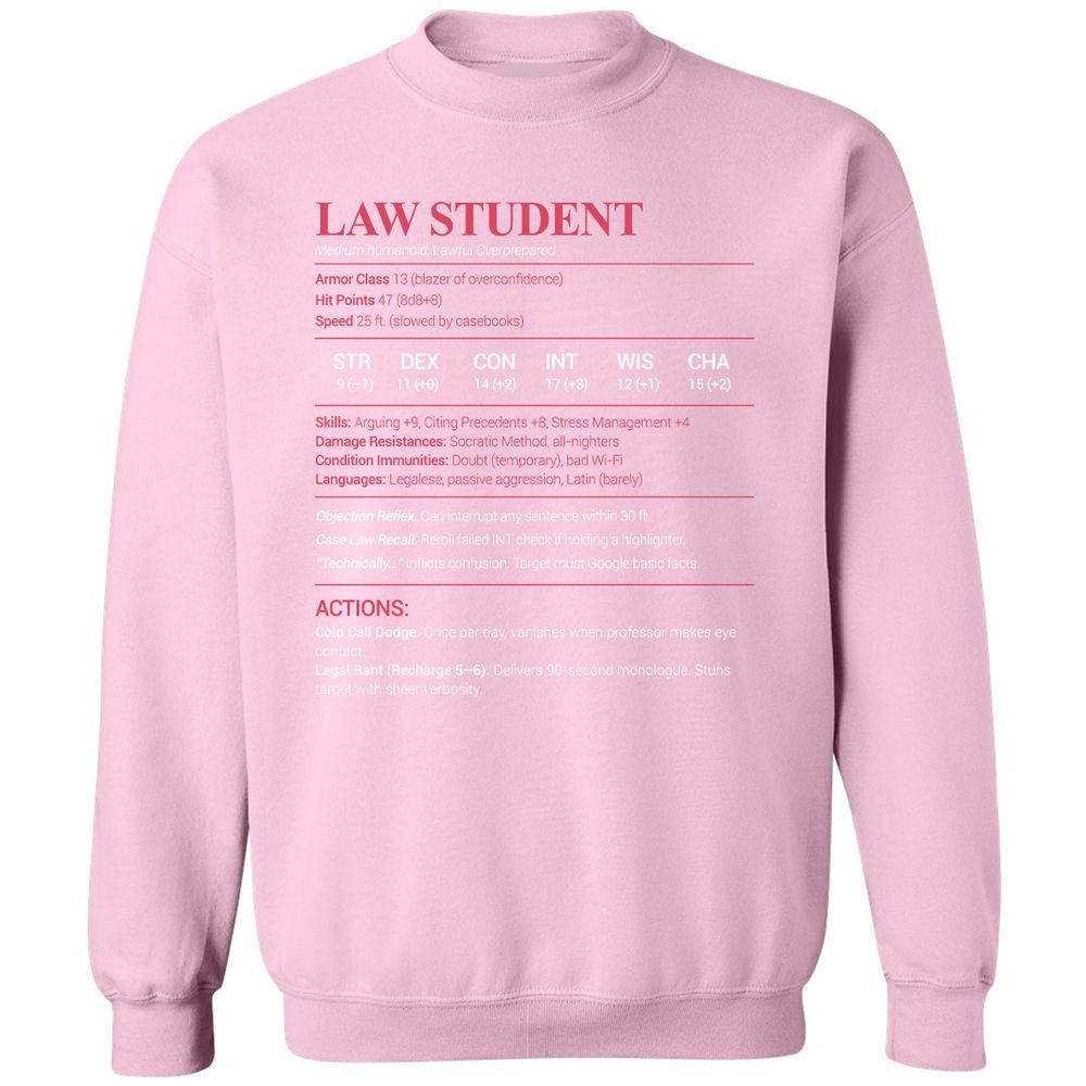 Law Student Classic Unisex Sweatshirt - Light Pink - 3