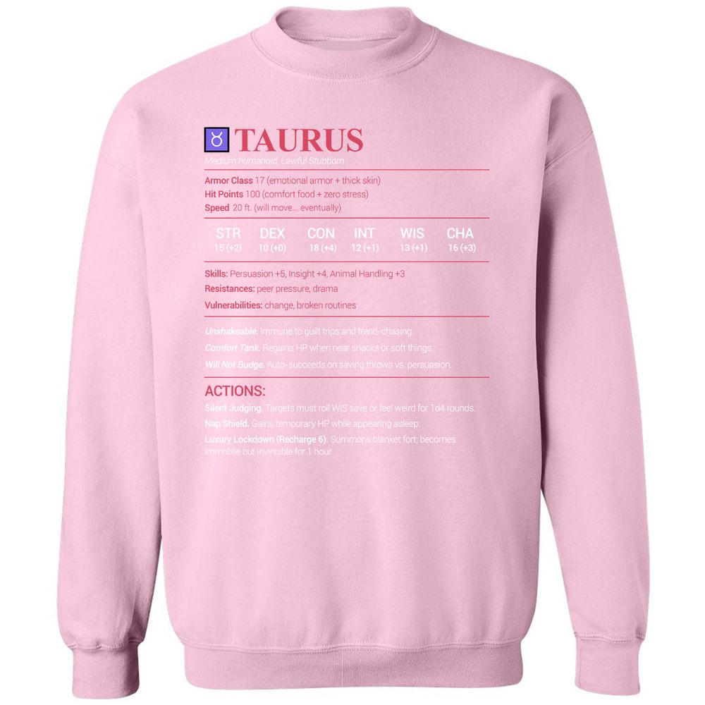 Taurus Stats Classic Unisex Sweatshirt - Light Pink - 3