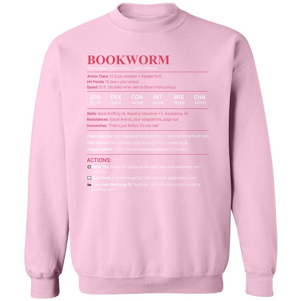 Bookworm Stats Classic Unisex Sweatshirt - Light Pink - 3