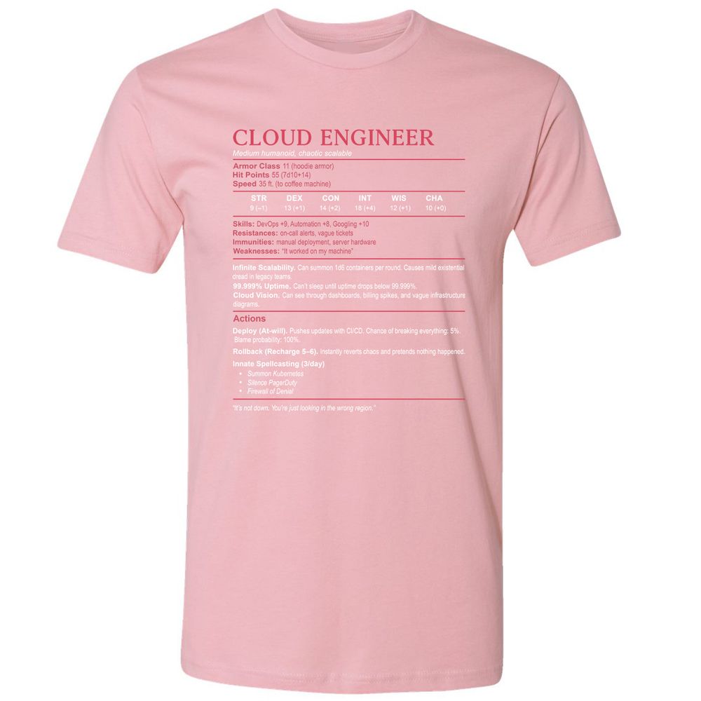 Cloud Engineer Stats Premium Unisex T-Shirt - Light Pink - 3