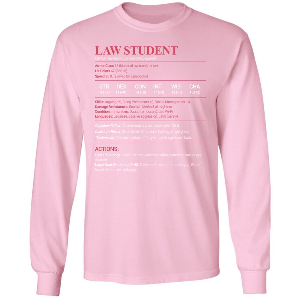 Law Student Long Sleeve T-Shirt - Light Pink - 3