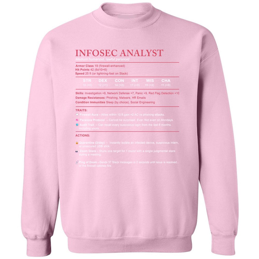 Information Security Analyst Stats Classic Unisex Sweatshirt - Light Pink - 3