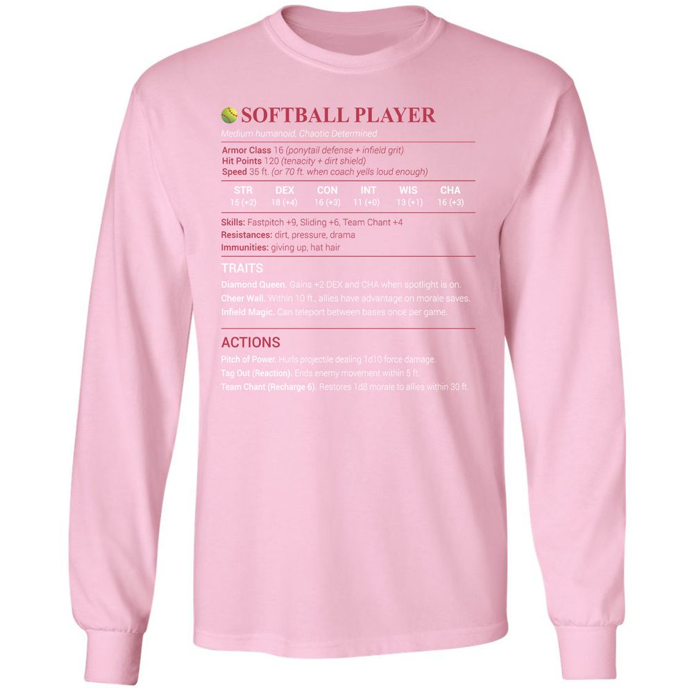 Softball Player Long Sleeve T-Shirt - Light Pink - 3