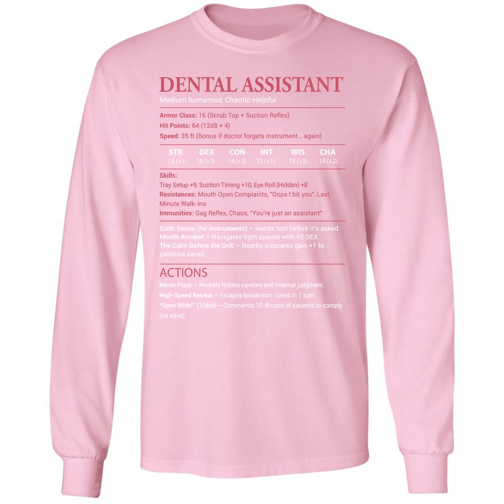 Dental Assistant Long Sleeve T-Shirt - Light Pink - 3