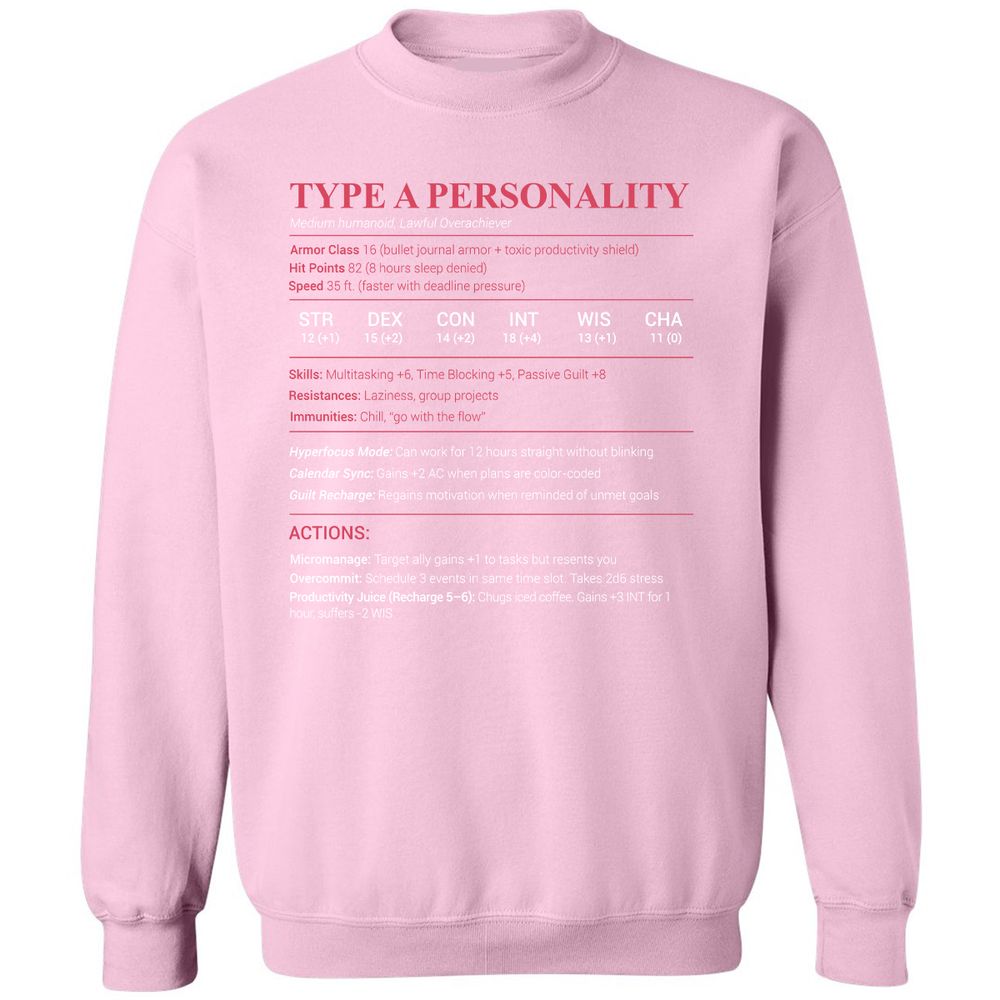 Type A Stats Classic Unisex Sweatshirt - Light Pink - 3
