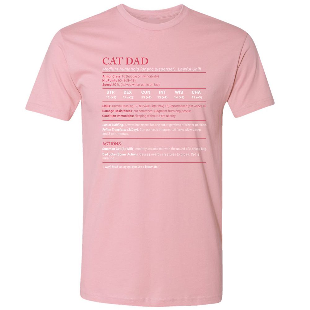 Cat Dad Stats Premium Unisex T-Shirt - Light Pink - 3