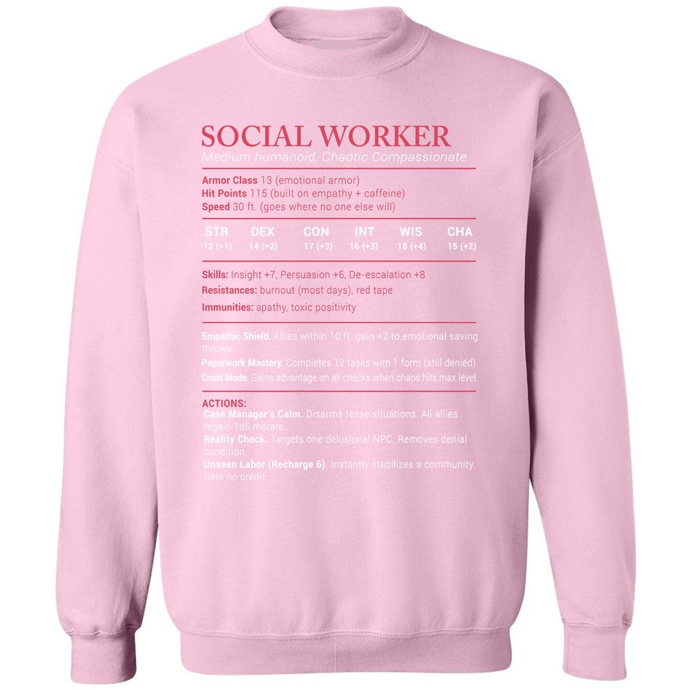 Social Worker Stats Classic Unisex Sweatshirt - Light Pink - 3