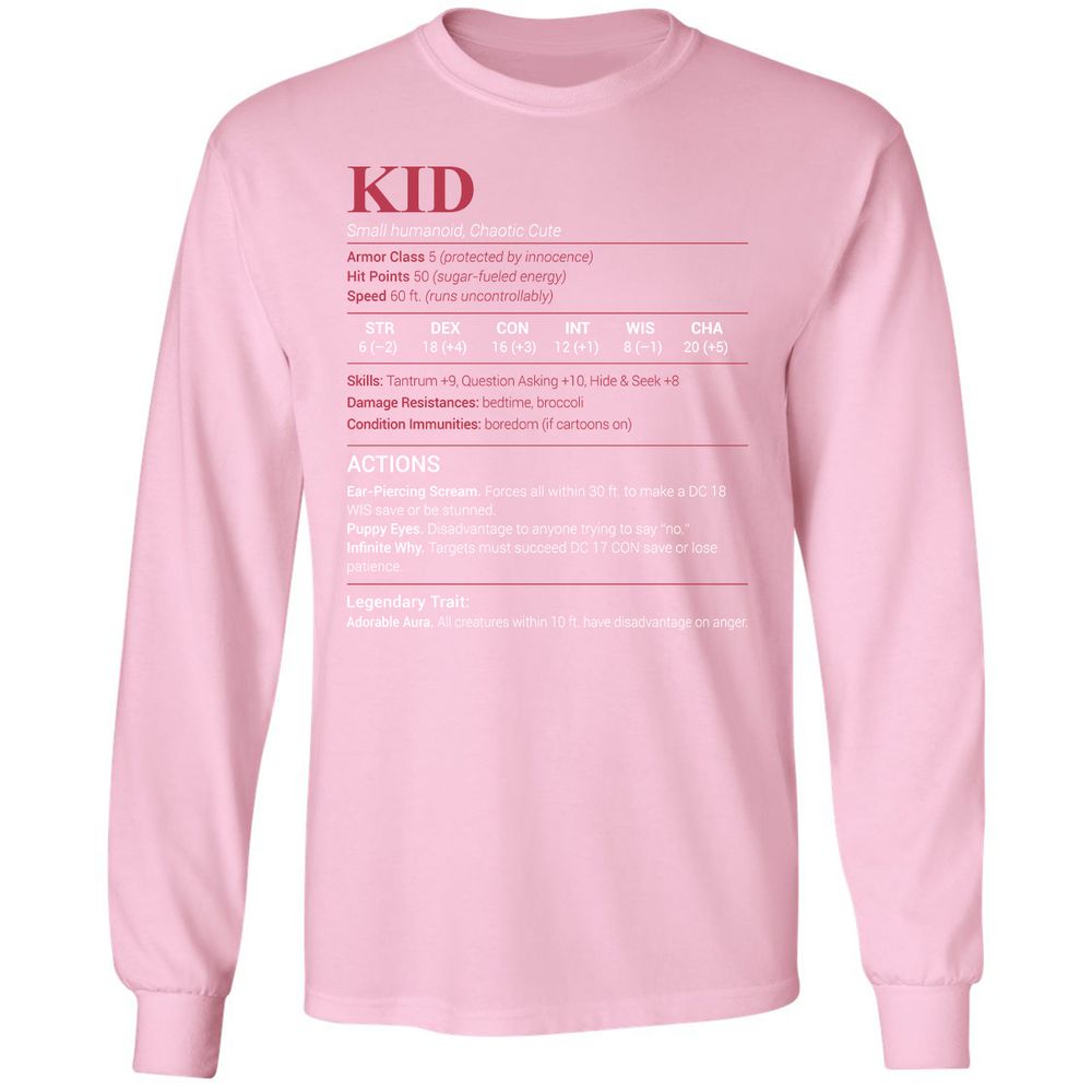Kid Stats Long Sleeve T-Shirt - Light Pink - 3