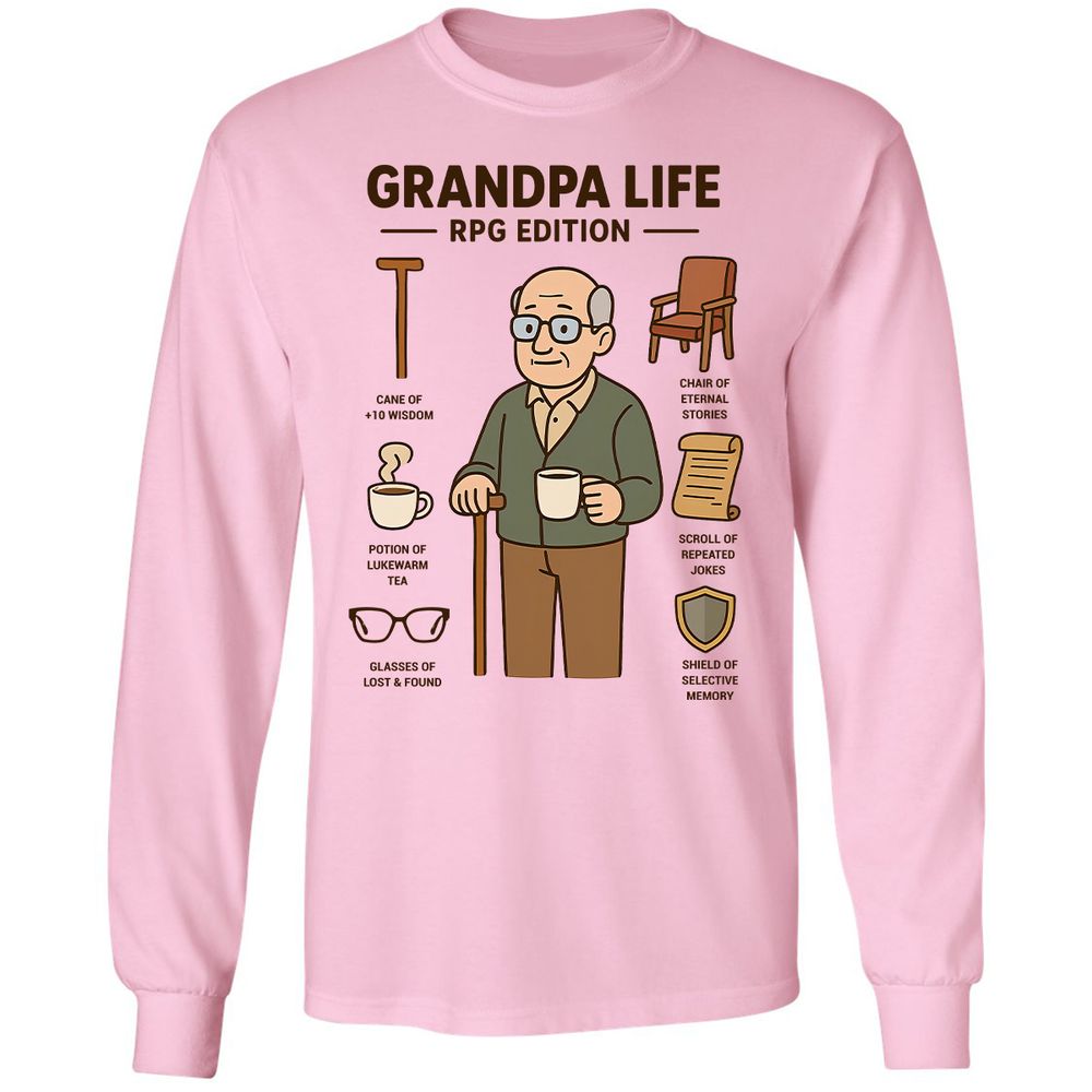 Grandpa Life RPG Edition Long Sleeve T-Shirt - Light Pink - 3