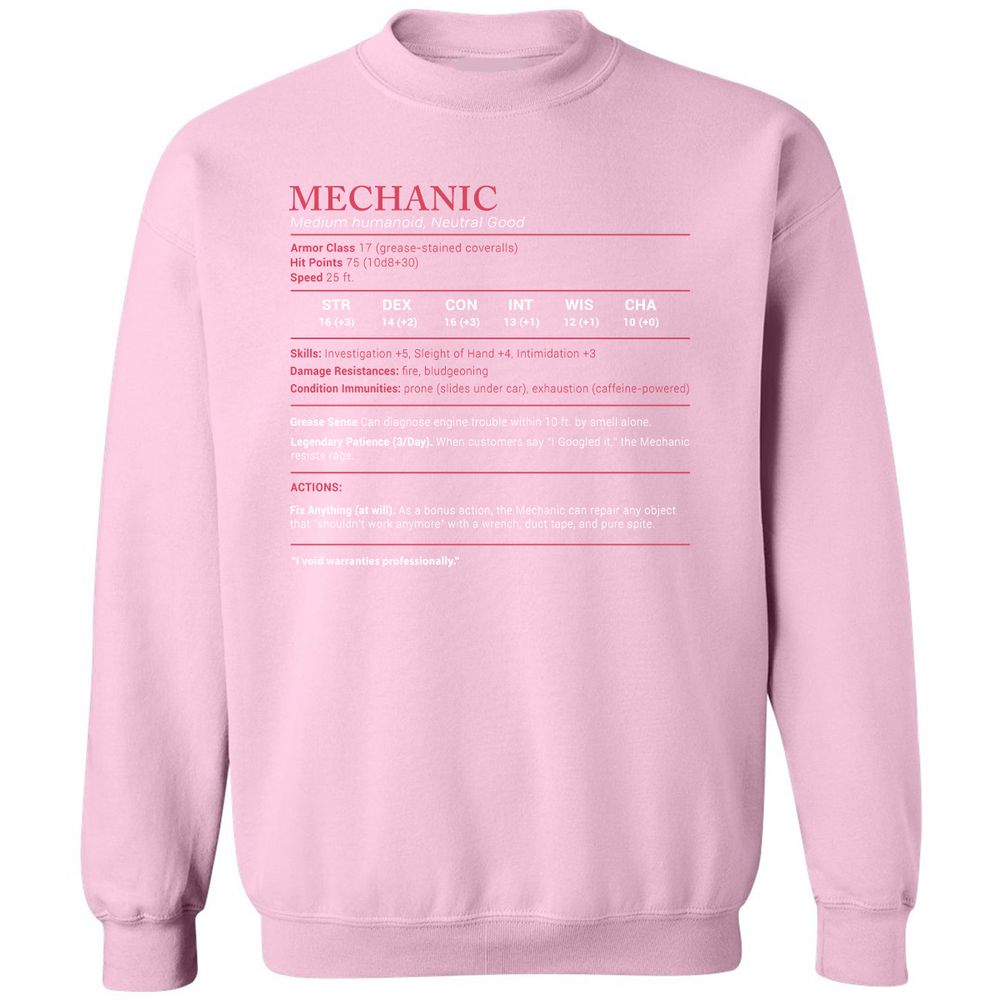 Mechanic Stats Classic Unisex Sweatshirt - Light Pink - 3