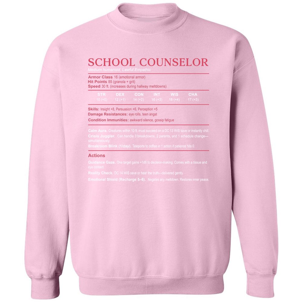 School Counselor Stats Classic Unisex Sweatshirt - Light Pink - 3
