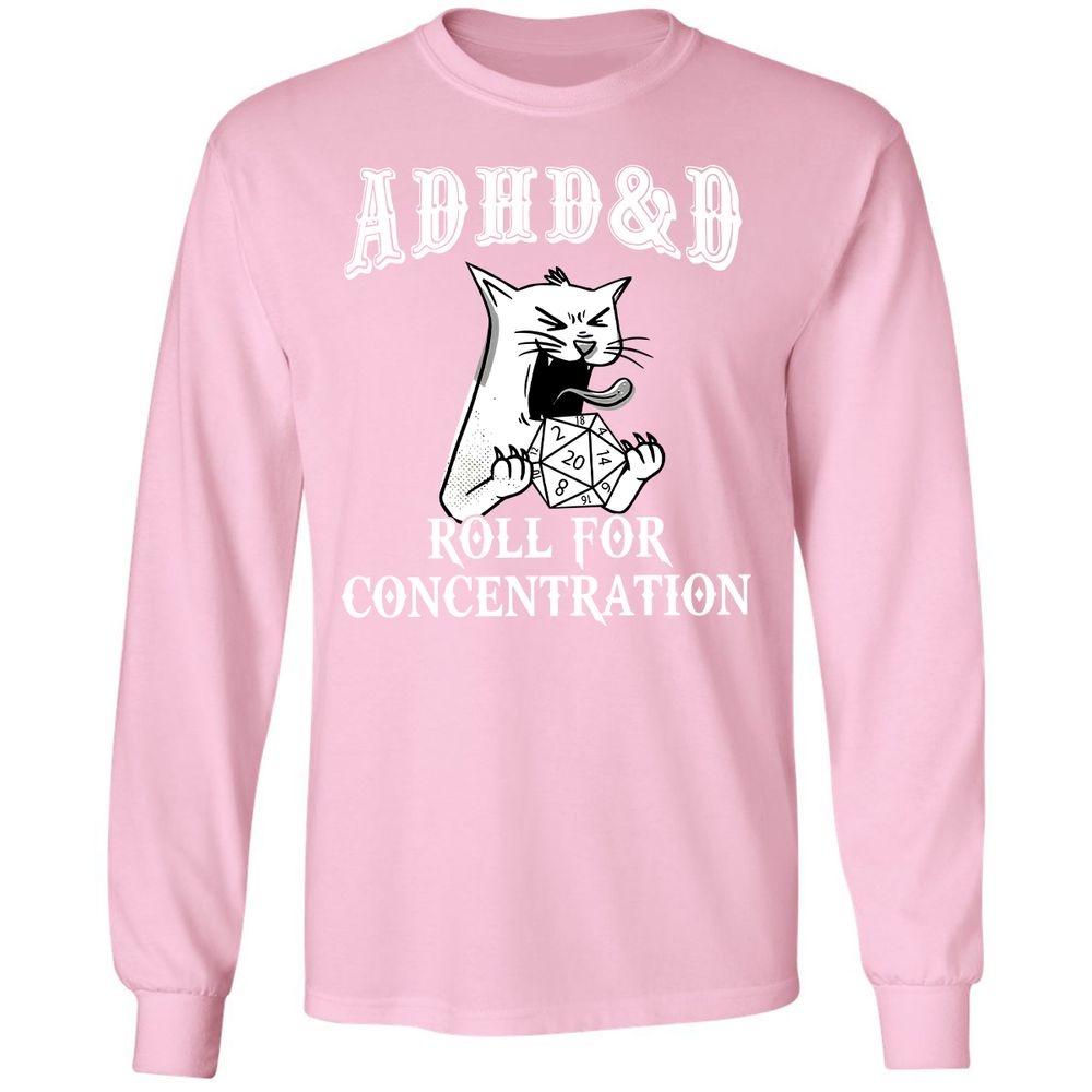 Cat ADHD&D Roll For Concentration Long Sleeve T-Shirt - Light Pink - 3