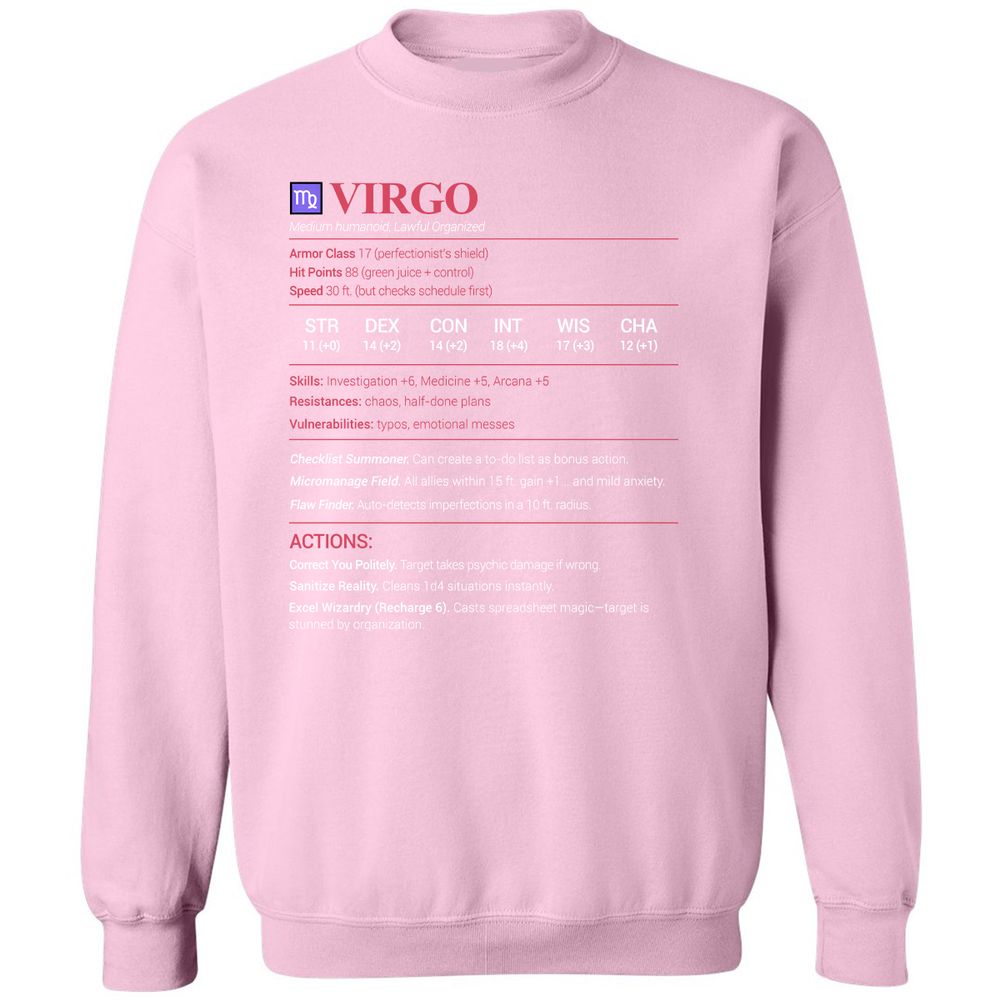 Virgo Stats Classic Unisex Sweatshirt - Light Pink - 3
