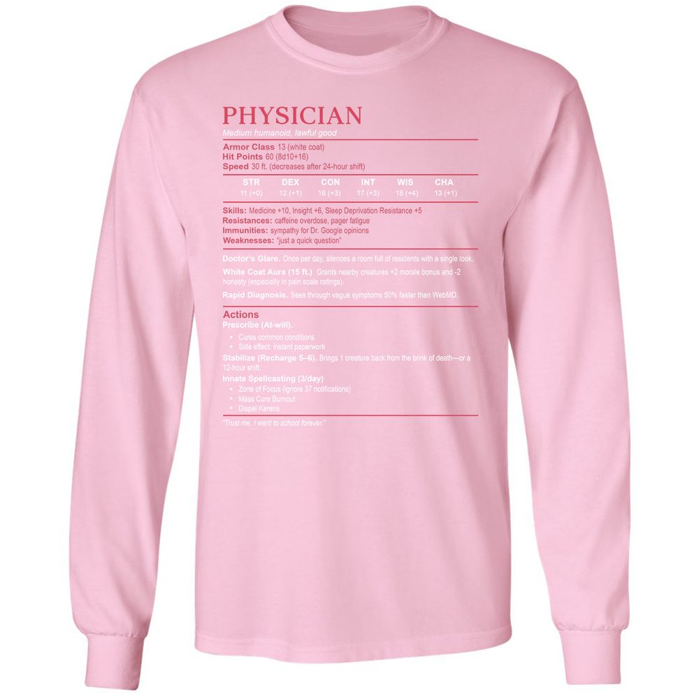 Physician Stats Long Sleeve T-Shirt - Light Pink - 3