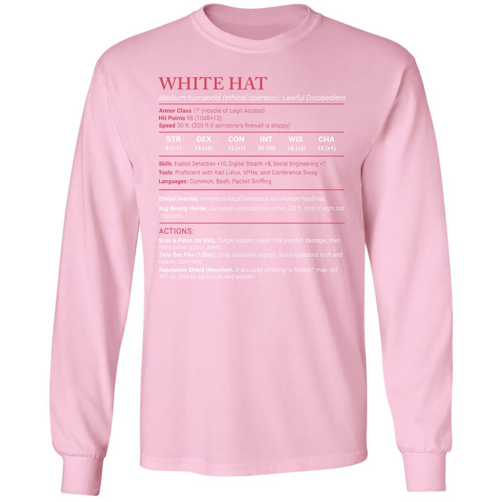 White Hat Stats Long Sleeve T-Shirt - Light Pink - 3