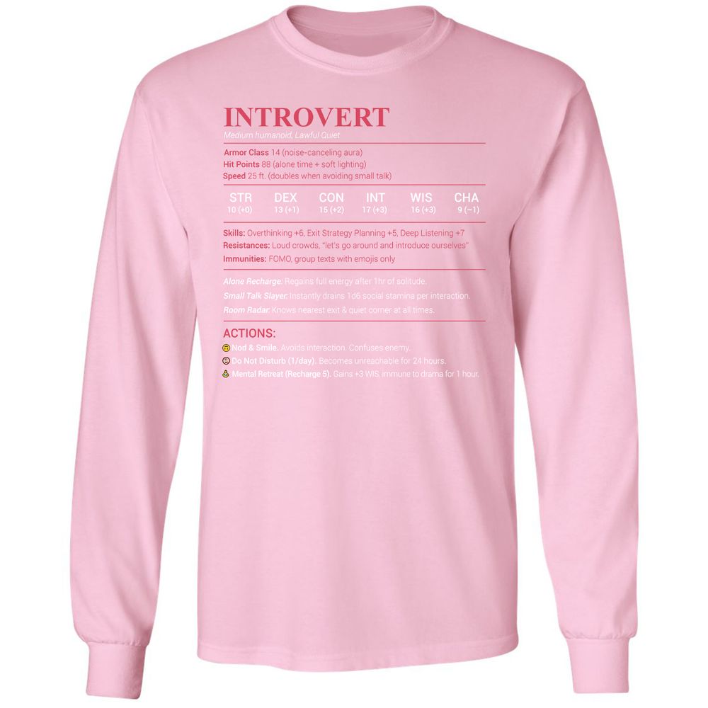 Introvert Stats Long Sleeve T-Shirt - Light Pink - 3
