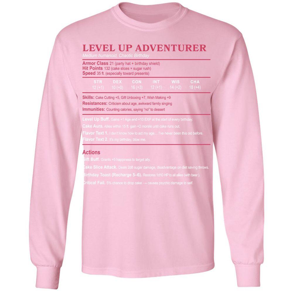 Level Up Adventurer Long Sleeve T-Shirt - Light Pink - 3
