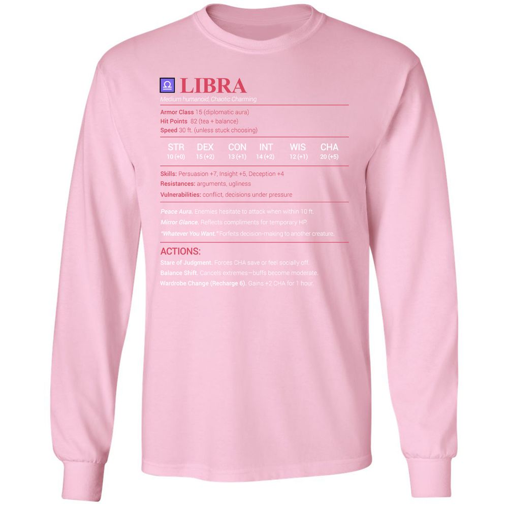 Libra Stats Long Sleeve T-Shirt - Light Pink - 3