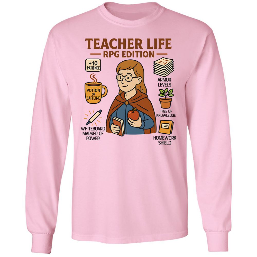 Teacher Life RPG Edition Long Sleeve T-Shirt - Light Pink - 3