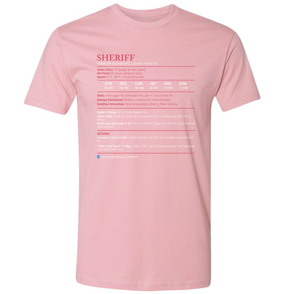 Sheriff Stats Premium Unisex T-Shirt - Light Pink - 3