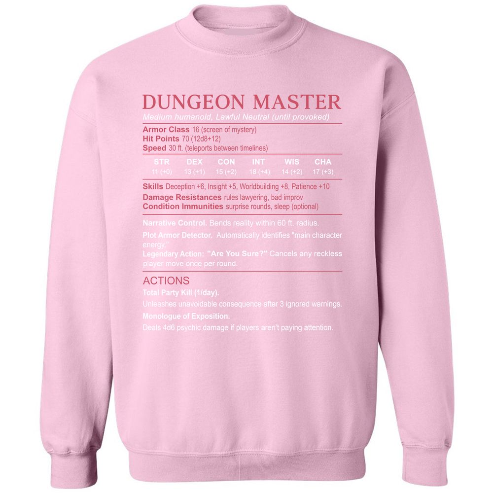 Dungeon Master Stats Classic Unisex Sweatshirt - Light Pink - 3