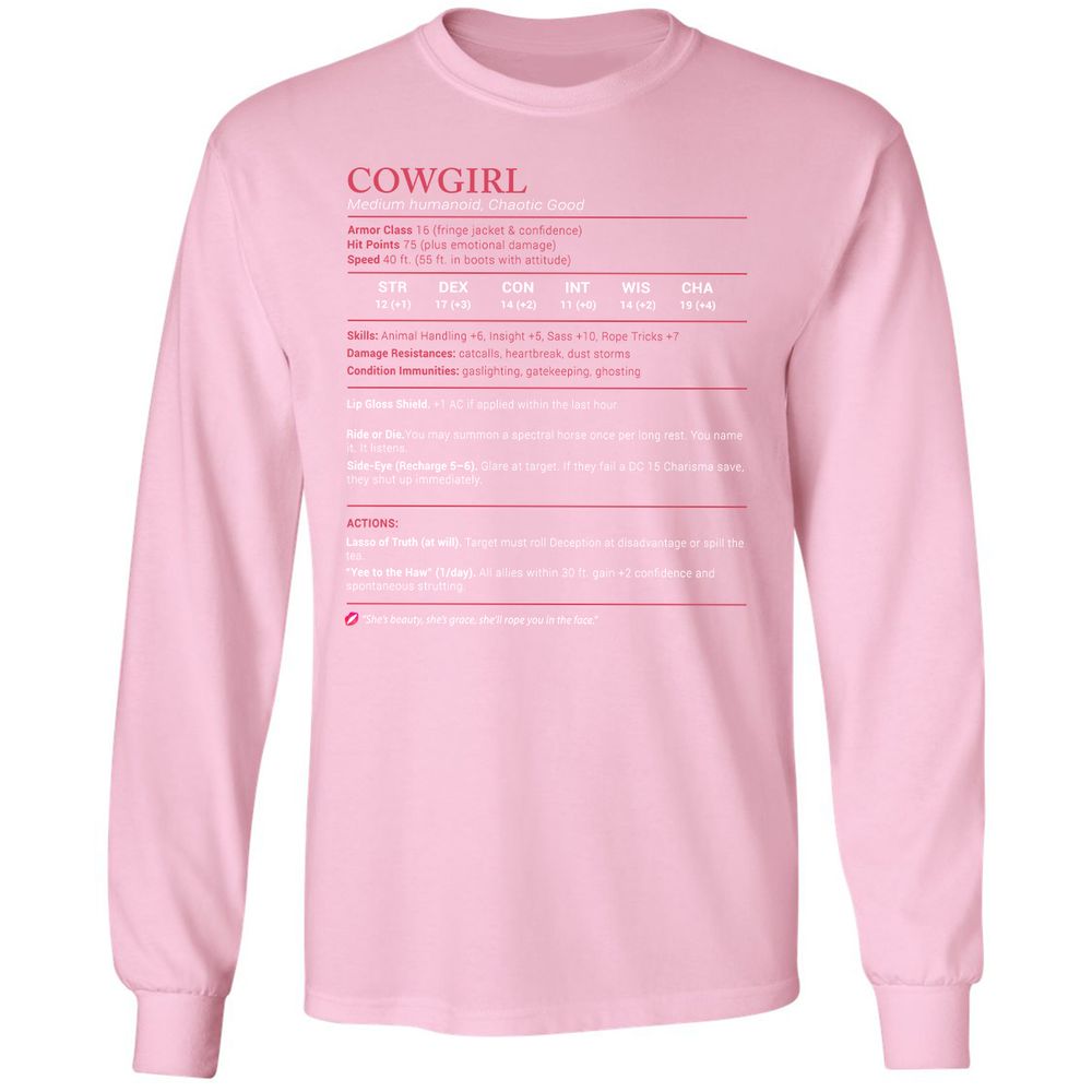 Cowgirl Stats Long Sleeve T-Shirt - Light Pink - 3